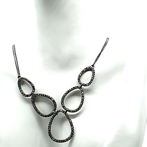 Lia Sophia BLACK ICE w/Cut Crystals Double Chain Necklace 16-19" - Picture 2 of 12